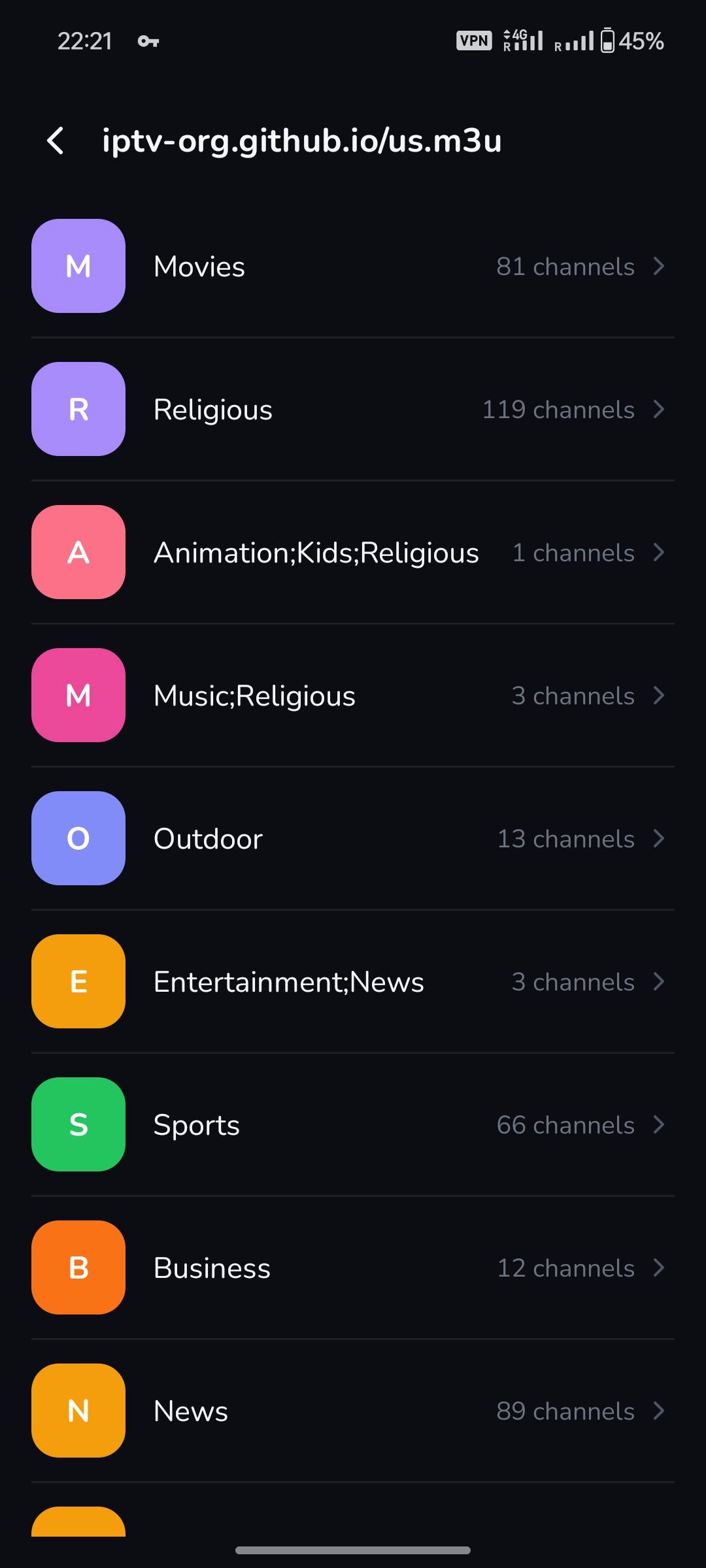 Plyvex IPTV playlist categories